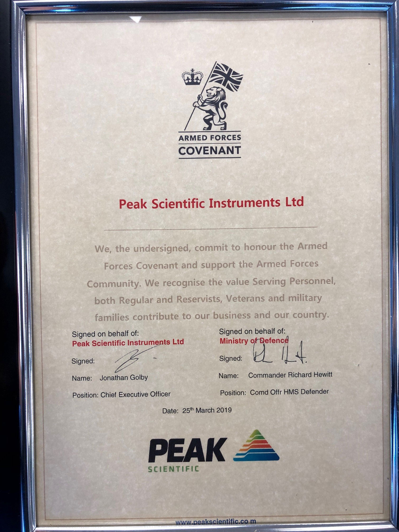 Peak Scientific Armed Forces Covenant